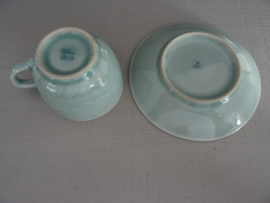 Kop en schotels Celadon - koi karper - VERKOCHT