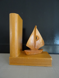 Vintage boekensteun - boot - hout - VERKOCHT