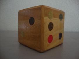 Houten dobbelsteen - spaarpot - vintage - VERKOCHT