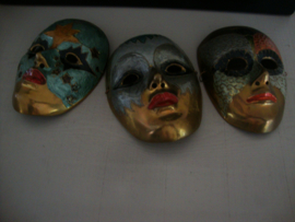 3 koperen maskers - Venetiaans - vintage - VERKOCHT