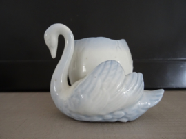 Porseleinen potje - zwaan - blauw/wit