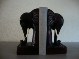 Vintage boekensteunen olifant - hout - VERKOCHT