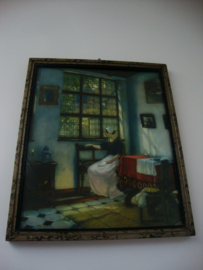 Oude prent - vrouw bij venster - VERKOCHT