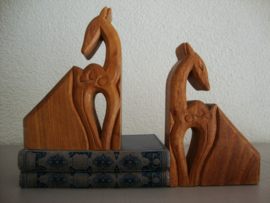 Vintage boekensteunen hert - hertje - hout - VERKOCHT