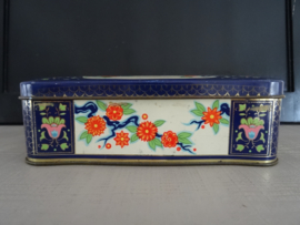 Blik - trommel - donkerblauw - bloemen - VERKOCHT