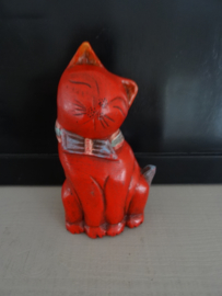 Beeldje poes - kat - rood - hout - VERKOCHT