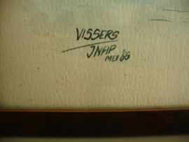 Schilderijtje - aquarel - J. Nap - Vissers - VERKOCHT
