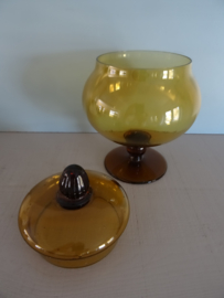 Glazen potje - amber - dekselpotje - VERKOCHT