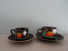 Vintage kop en schotel - zwart - vogel - Chinees -  VERKOCHT