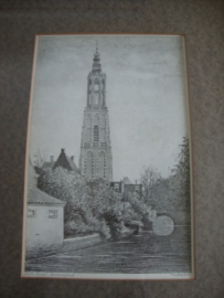 Ets / tekening Onze Lieve Vrouwentoren Amersfoort - VERKOCHT
