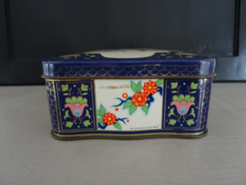 Blik - trommel - donkerblauw - bloemen - VERKOCHT