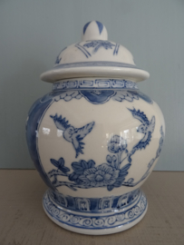 Kleine dekselpot Chinees - blauw/wit - vogels - VERKOCHT