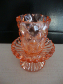 Vintage kandelaar - zalm - glas - VERKOCHT