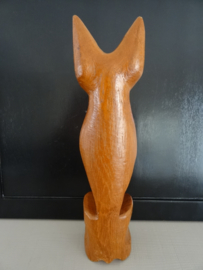 Houten beeld poes kat - vintage - VERKOCHT