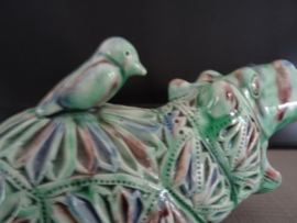 Beeldje nijlpaard met vogel - Fries kerfsnede - VERKOCHT