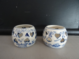 Waxinelichtjes Delfts blauw - set van 2 - Handpainted - VERKOCHT