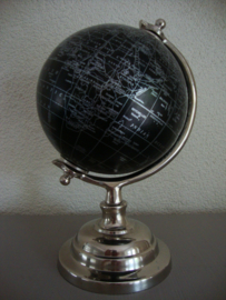 Wereldbol globe zwart / rvs - VERKOCHT