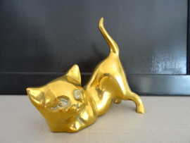 Beeldje poes - kat - koper of messing - VERKOCHT