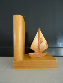 Vintage boekensteun - boot - hout - VERKOCHT