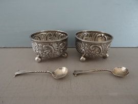 Vintage peper- en zoutstel - verzilverd - met losse lepels - VERKOCHT