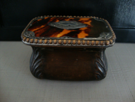 Antiek theekistje - hout - schildpad - zilver - VERKOCHT