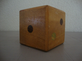 Houten dobbelsteen - spaarpot - vintage - VERKOCHT