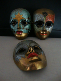 3 koperen maskers - Venetiaans - vintage - VERKOCHT