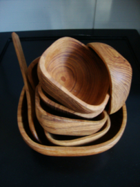 Set teak houten schaaltjes met lepel - Thailand - VERKOCHT