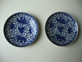 Japanse kop en schotel blauw wit - vogels en bloemen - VERKOCHT
