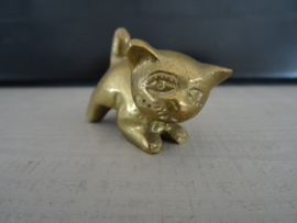 Koperen beeldje poes - kat - vintage - VERKOCHT