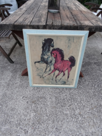 Vintage schilderij - prent - paard - paarden - VERKOCHT
