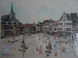 Bergen op Zoom - Stadhuis Grote Markt - Lithografie - Jos van Dijk