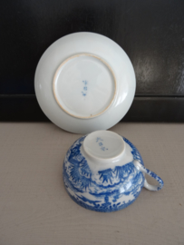 Kop en schotels - Chinees - Eierschaal porselein - blauw/wit - VERKOCHT
