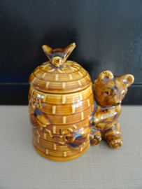 Honingpot bijenkorf met beer -  vintage - VERKOCHT