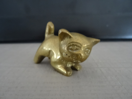 Koperen beeldje poes - kat - vintage - VERKOCHT