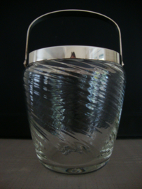 Vintage glazen pot met zilveren hengsel - VERKOCHT