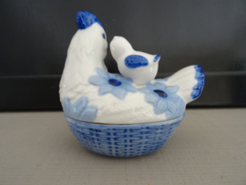 Schaaltje kip - blauw/wit - VERKOCHT
