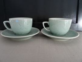 Kop en schotels Celadon - koi karper - VERKOCHT
