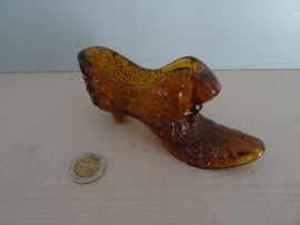 Vintage glazen schoentje - amber - VERKOCHT