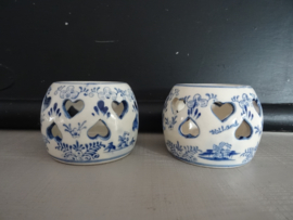 Waxinelichtjes Delfts blauw - set van 2 - Handpainted - VERKOCHT