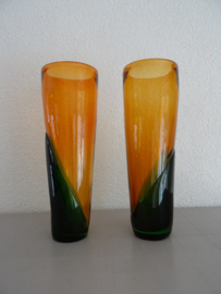 Set glazen vazen - oranje/groen - VERKOCHT