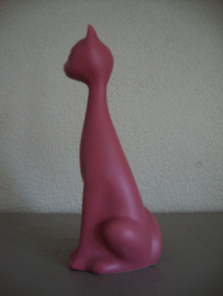 Vintage beeldje poes kat - roze - aardewerk - VERKOCHT