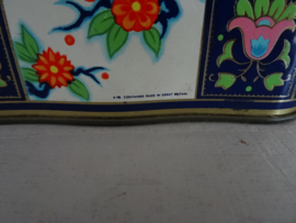 Blik - trommel - donkerblauw - bloemen - VERKOCHT