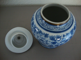 Dekselpot blauw wit - Thailand - bronzen strip - VERKOCHT