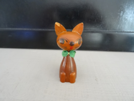 Vintage beeldje poes - kat - hout - VERKOCHT