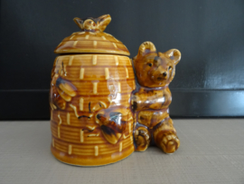 Honingpot bijenkorf met beer -  vintage - VERKOCHT