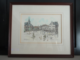 Bergen op Zoom - Stadhuis Grote Markt - Lithografie - Jos van Dijk