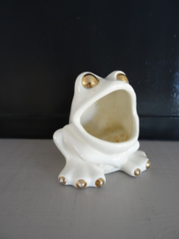 Bloempotje - kikker vintage - wit/goud - VERKOCHT