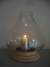 Groot windlicht - houten voet - VERKOCHT