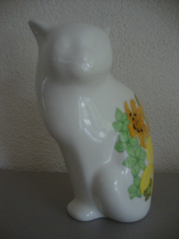 Beeld witte poes kat met bloemen - VERKOCHT